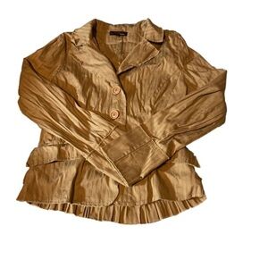 Six Degrees Of Separation Tan Blazer Blouse Button Up Ruffle Back Rough Hem Larg